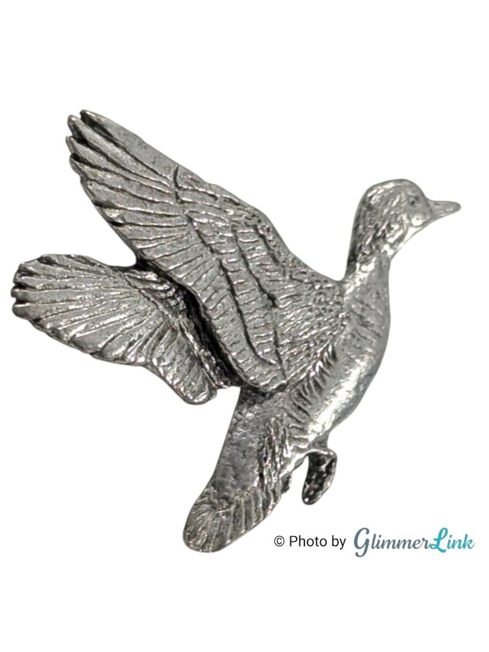 Vintage 1986 GG Harris Fine Pewter Flying Duck Pin Wildlife Bird